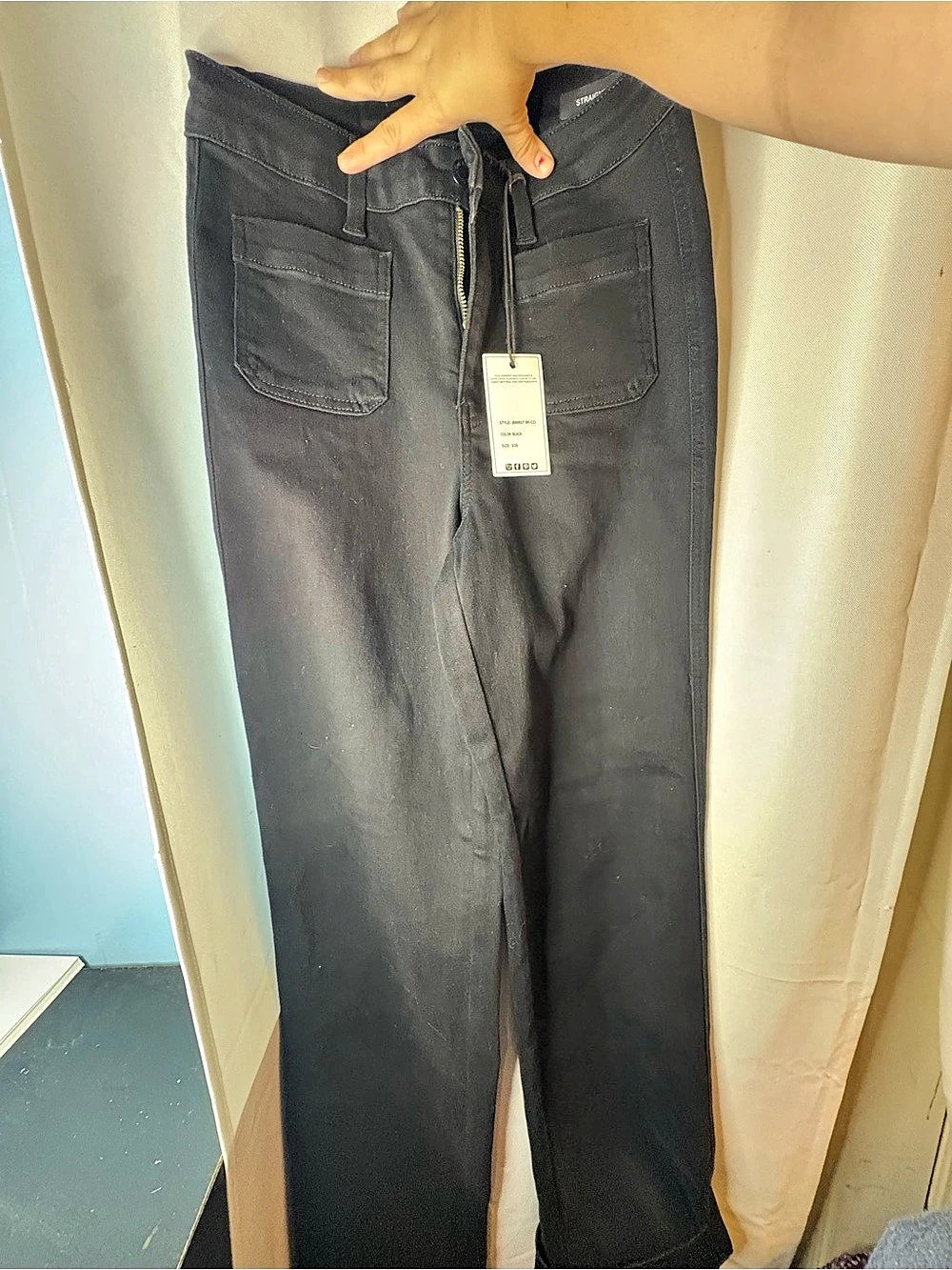 Judy Blue High Waist Patch Pocket Straight Fit Jeans Black Waist 26